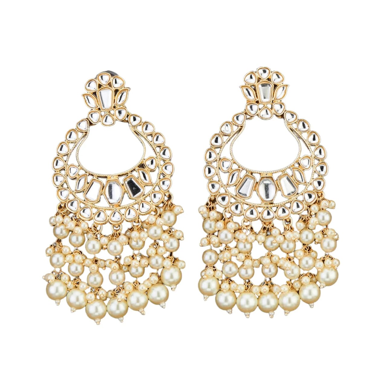 Oversized / Big Indian Jhumka Earrings for Women - Vintage Indian Jhumki Ethnic Chandbali Earrings Faux Kundan & Pearl Beaded Bollywood Style Dangle Earring Jewelry for Bride | Birthday Gift for Her